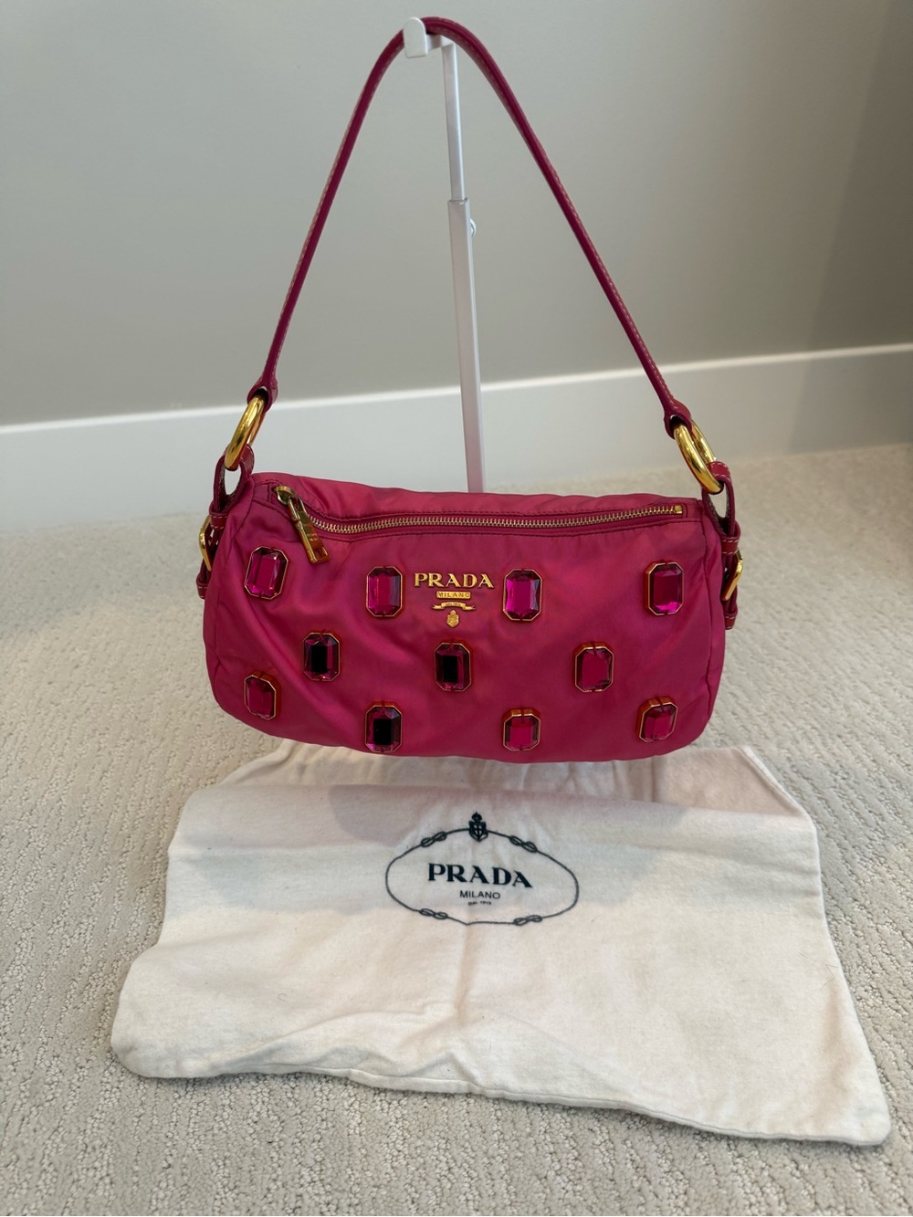 Prada Tessuto nylon jeweled crystal y2k shoulder bag